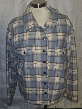 Lucky Brand Blue and Cream Plaid Utility Jacket